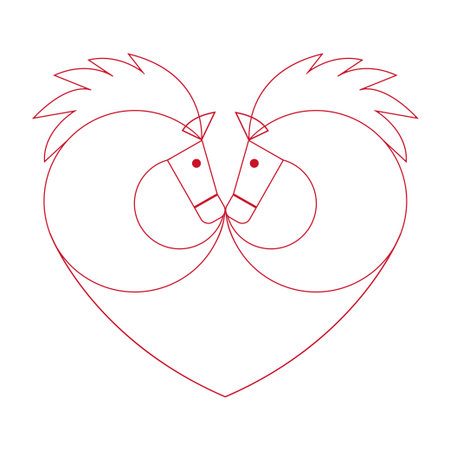 Unique heart design featuring two horses intertwined in a creative patternのイラスト素材