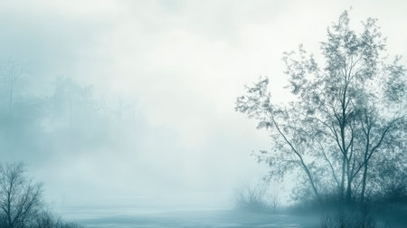 Misty morning by the serene lake in autumnの素材