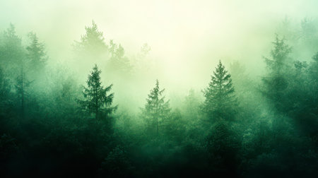 Misty forest landscape at dawn in natureの素材