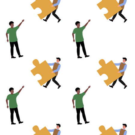 Diverse individuals working together to complete a large puzzle in a collaborative settingのイラスト素材
