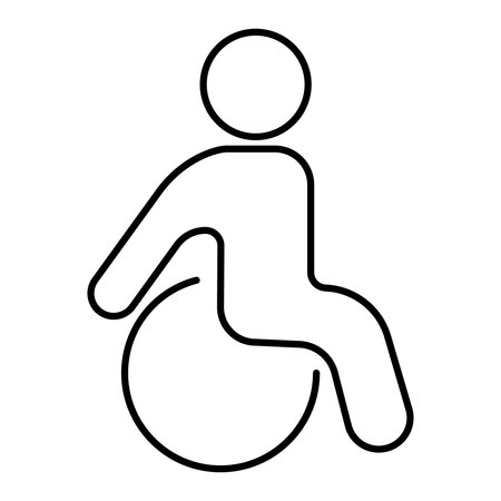 Disability sign. Pictogram of person in wheelchair. Concept of people with health limitations. Vector linear sign.のイラスト素材