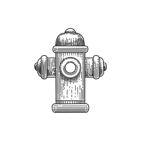 Fire hydrant. Specialized water column used during firefighting. Striped drawing sign, vector illustration.のイラスト素材