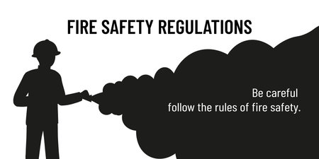 Black white vector poster. FIRE SAFETY REGULATIONS . Short instructions. Minimalist design, strict...