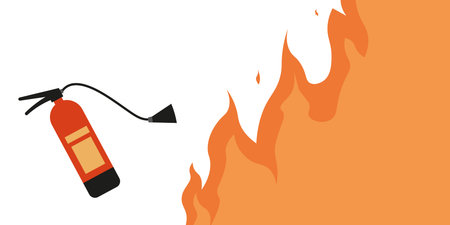 Fire extinguisher usage instructions. Poster with a red fire extinguisher and free space for text. Vector illustration.のイラスト素材