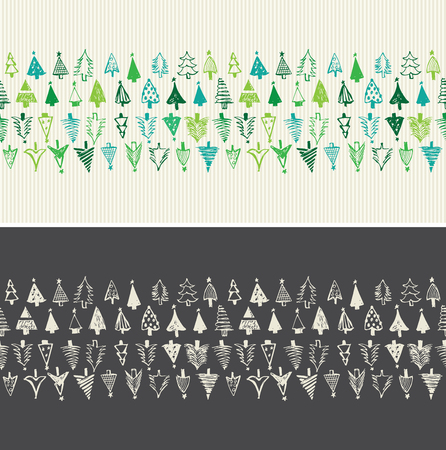 Hand Drawn Christmas Trees. Seamless vectorのイラスト素材