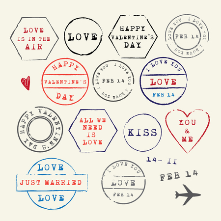 Wedding and Valentine's Day stamp set.Vector Illustration. Love symbolsのイラスト素材