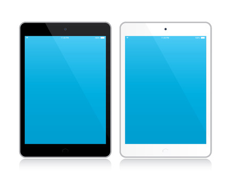 Black and white tablets with blue screens. Mockup isolated on white. Vector Illustrationのイラスト素材