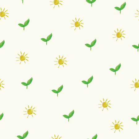 Watercolor nature symbols seamless patternのイラスト素材
