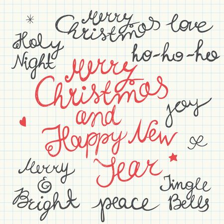Hand-written Christmas and New Year lettering isolated on white background.のイラスト素材