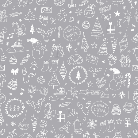 Sketchy Christmas seamless patternのイラスト素材