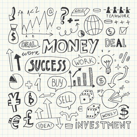 Hand Drawn Business and Money Doodle Elementsのイラスト素材