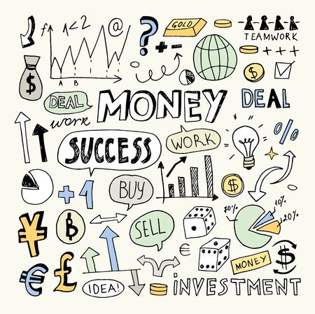 Hand Drawn Business and Money Doodle Elementsのイラスト素材