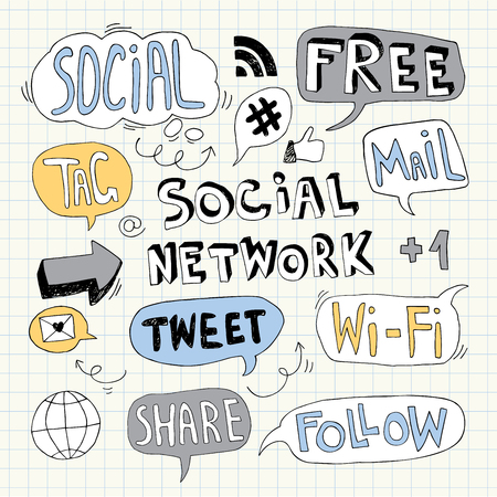 Social Network Speech Bubbles,Signs and Doodlesのイラスト素材