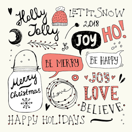 Christmas and New Year doodles collectionのイラスト素材