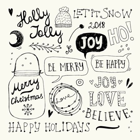 Christmas and New Year doodles collection.のイラスト素材