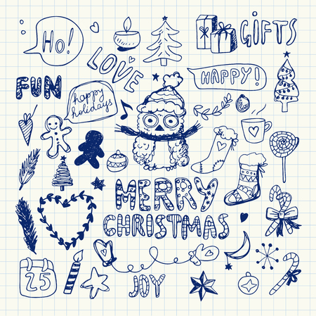 Christmas Doodle Collection, Vector Illustration. Pen Drawingのイラスト素材