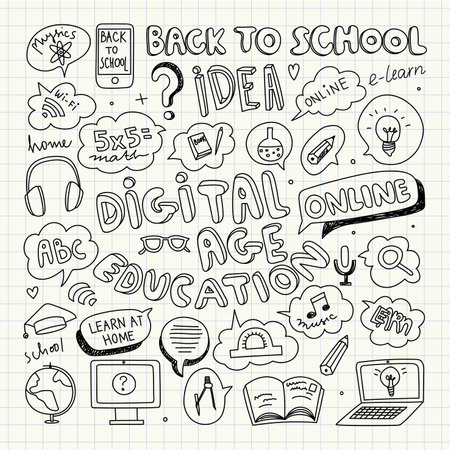 Digital Education Clipart. Vector Illustration. Speech Bubble Cartoons.のイラスト素材