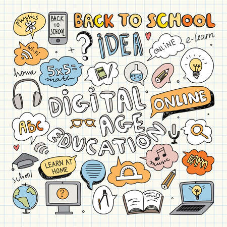 Digital Education Clipart. Vector Illustration. Speech Bubble Cartoons.のイラスト素材