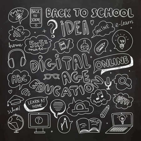 Digital Education Clipart. Vector Illustration. Speech Bubble Cartoons.のイラスト素材