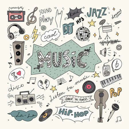 Music Doodle Vector Clip Art Collectionのイラスト素材