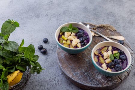 Breakfast acai smoothie bowl for healthy lifestyleの写真素材