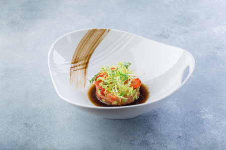 Ready made raw fish tartare from the chef. Original presentation.の写真素材