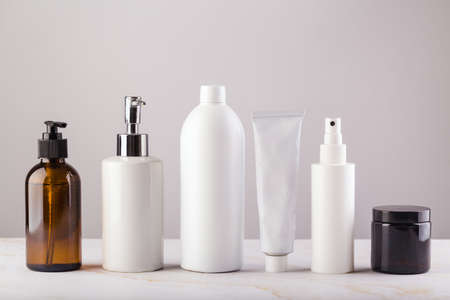 Set of cosmetic tubes with no logo on white zero wasteの写真素材