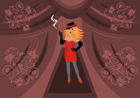 Beautiful sexual girl smoking a cigarette with backgroundのイラスト素材