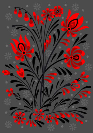 Abstract floral ornament in red and black colorsのイラスト素材