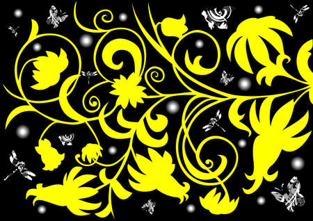 Abstract floral ornament with butterflies and dragonfliesのイラスト素材