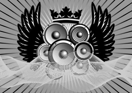 Abstract music illustration with wings. Vectorのイラスト素材