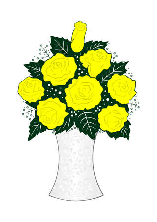 Illustration of yellow roses in vase のイラスト素材