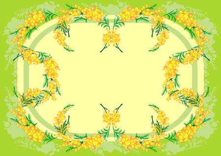 Illustration of abstract frame from mimosa branches with backgroundのイラスト素材