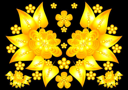 Illustration of abstract golden flowers on black backgroundのイラスト素材