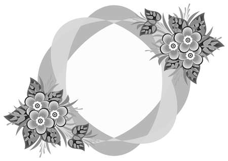 Illustration of frame with abstract flowers in grey coloursのイラスト素材