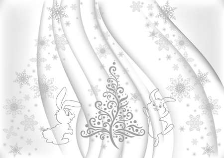 Illustration of abstract Christmas background with tree and haresのイラスト素材