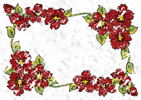 Illustration of abstract floral frame with grunge backgroundのイラスト素材