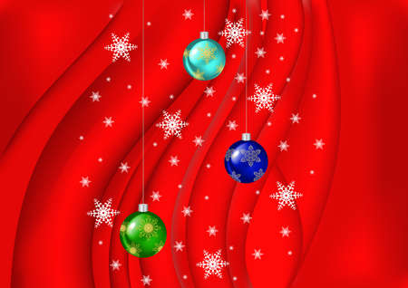 Illustration of Christmas balls with snowflakes and red backgroundのイラスト素材