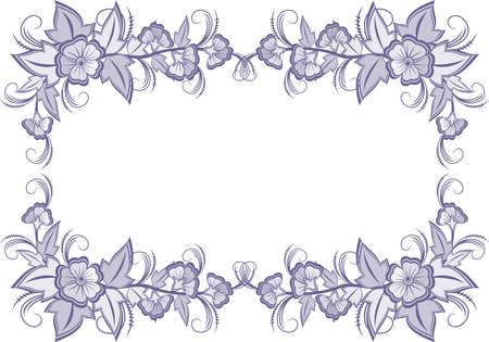 Illustration of frame from abstract flowers in lilac colorのイラスト素材