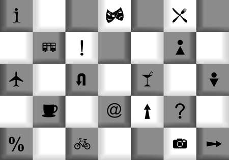 Illustration of tourist travel icon set on chess backgroundのイラスト素材