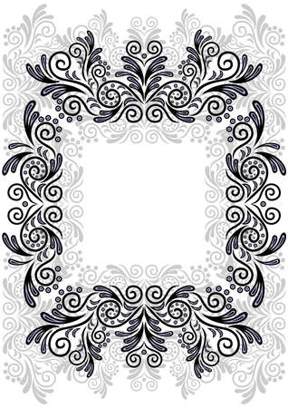 Illustration of abstract floral frame in black and lilac colors のイラスト素材
