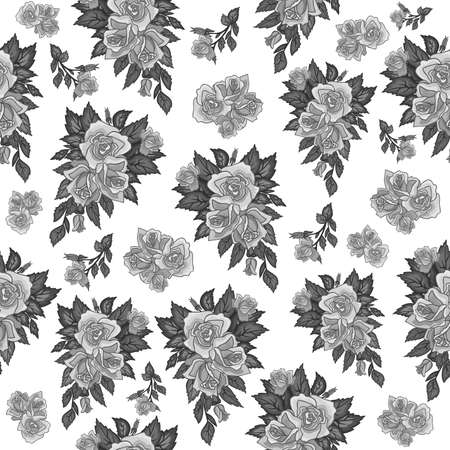 Illustration of seamless roses in grey colorのイラスト素材