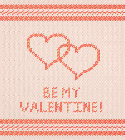 Illustration of knitted background with hearts and border in red and white colorsのイラスト素材