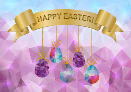 Illustration of easter triangle with eggs and ribbon bannerのイラスト素材