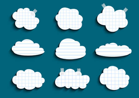 Illustration of checked and lined paper clouds with scotch on teal backgroundのイラスト素材