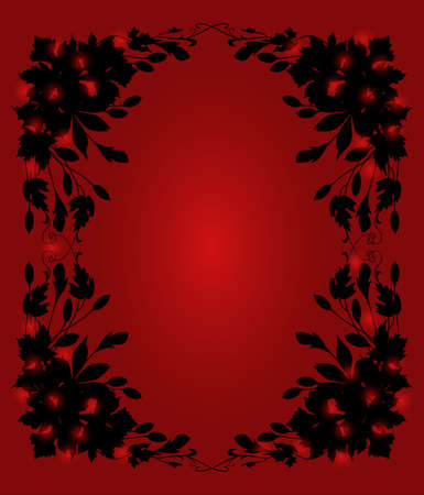 Illustration of abstract  floral frame in black color on red backgroundのイラスト素材