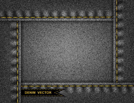 Illustration of abstract frame from black denim texture with stitches and ribbonのイラスト素材