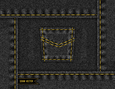 Illustration of abstract frame from black denim texture with pocket, stitches and ribbonのイラスト素材