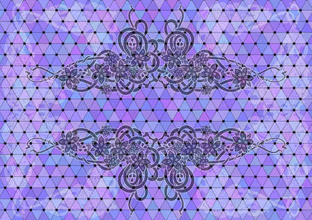 Illustration of abstract colorful mosaic background with floral ornamentのイラスト素材