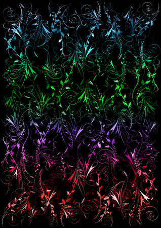 Illustration of abstract colorful floral ornament on black backgroundのイラスト素材